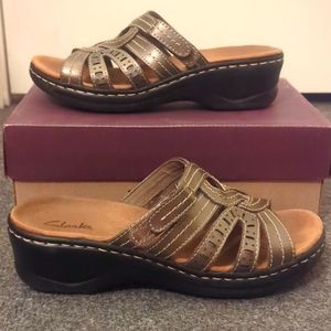 Clark's gold wedge sandals